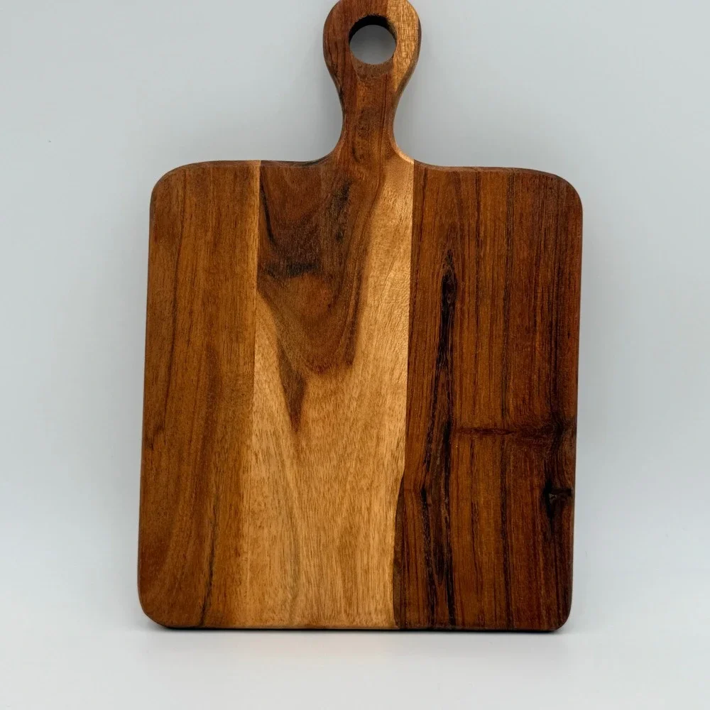 Handmade Wood Cutting Board Charcuterie Serving Platter with Handle Brown Grain